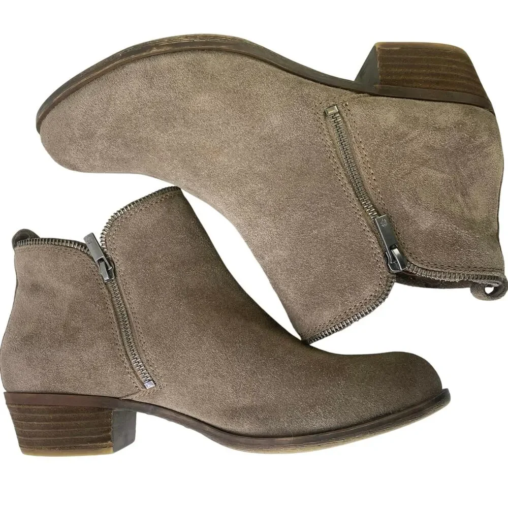 Lucky Brand Women Bartalino Tan Leather Suede Dual Zip 1.5